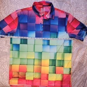 Polo, Men's, size L, XL or M, bright 3d square pattern, moisture wick fabric